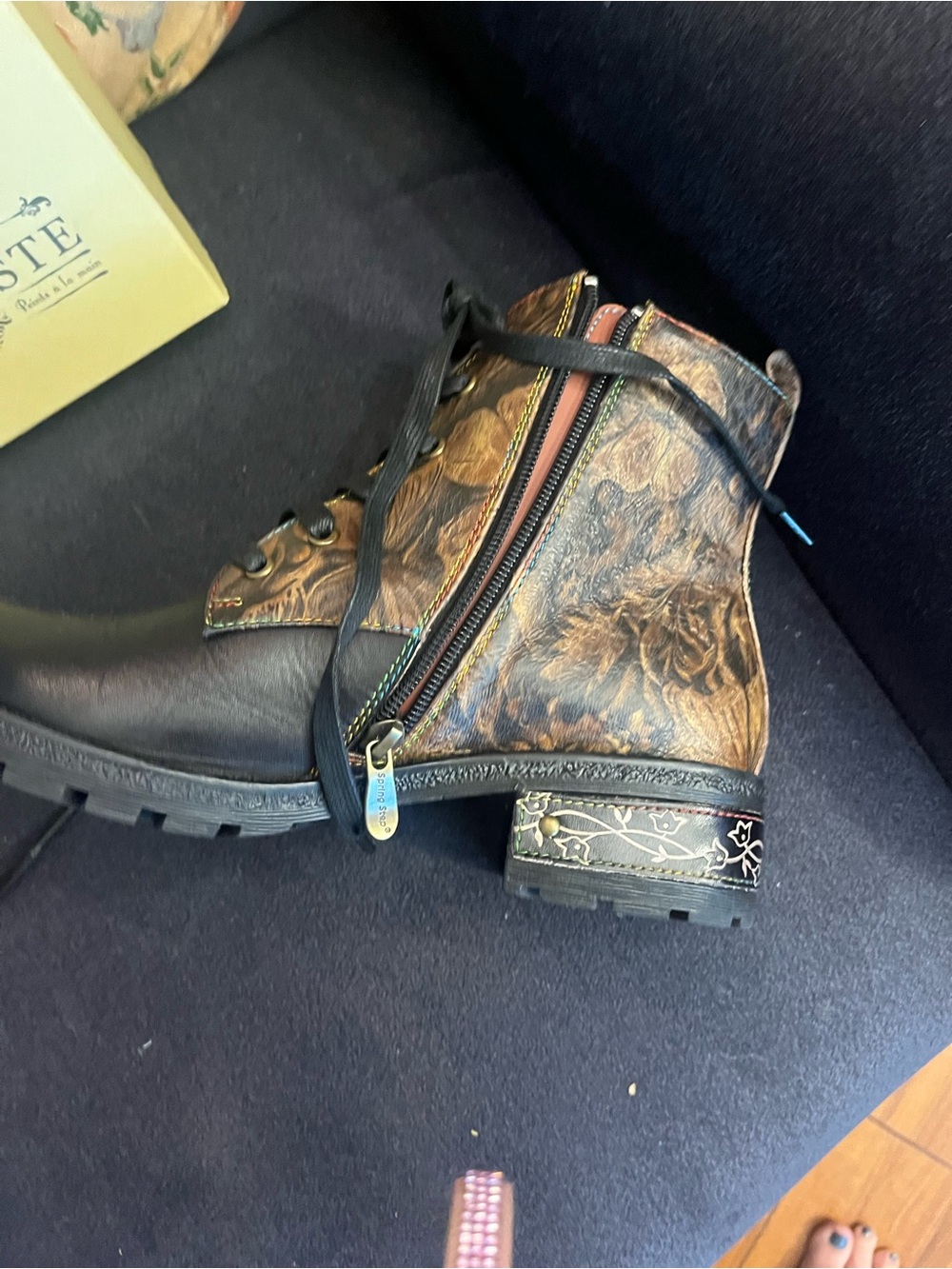 L'atiste Black & Brown Floral Accent Lace-Up Ankle Boots - Picture 9 of 10